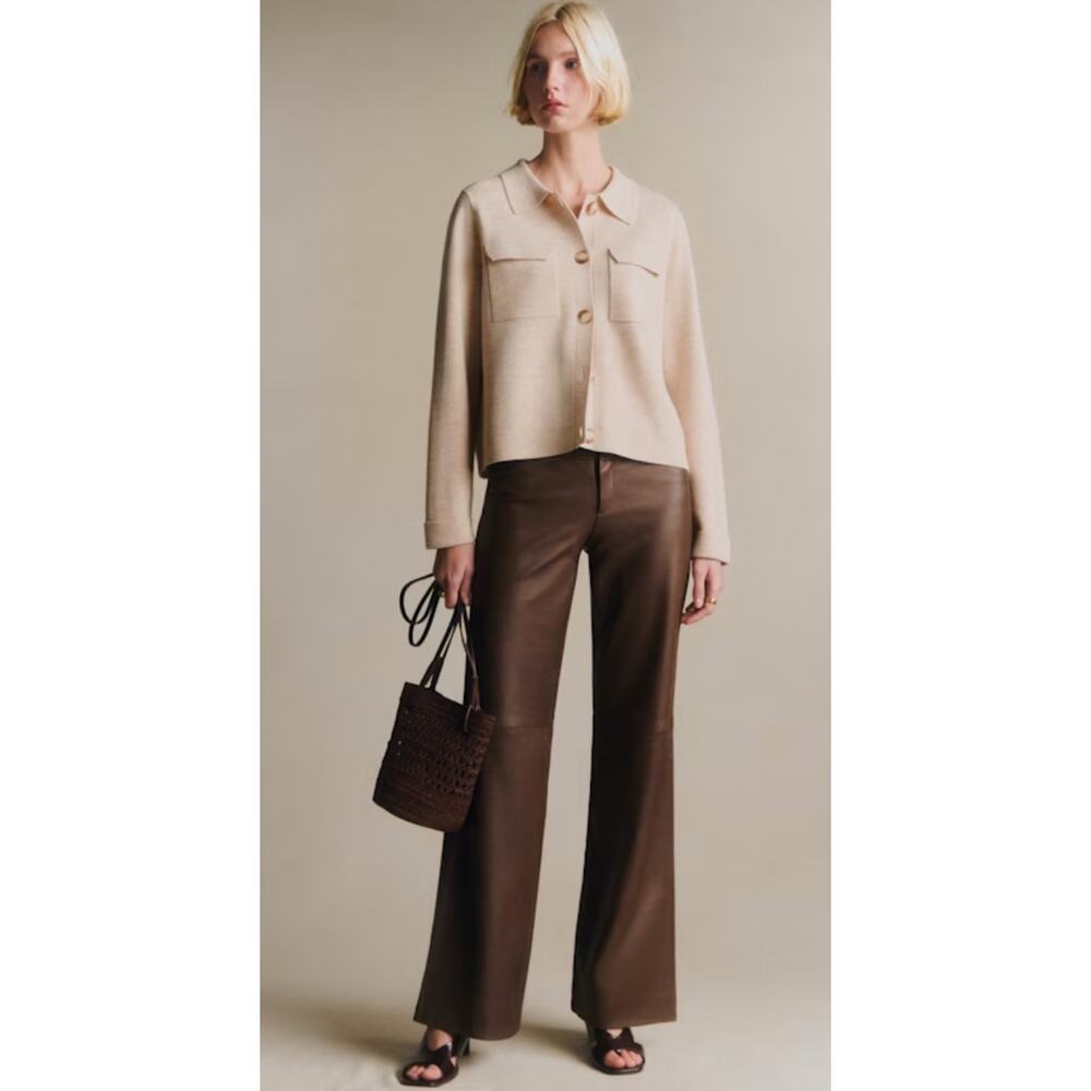 Sezane Cream Button-Front Cropped Cardigan